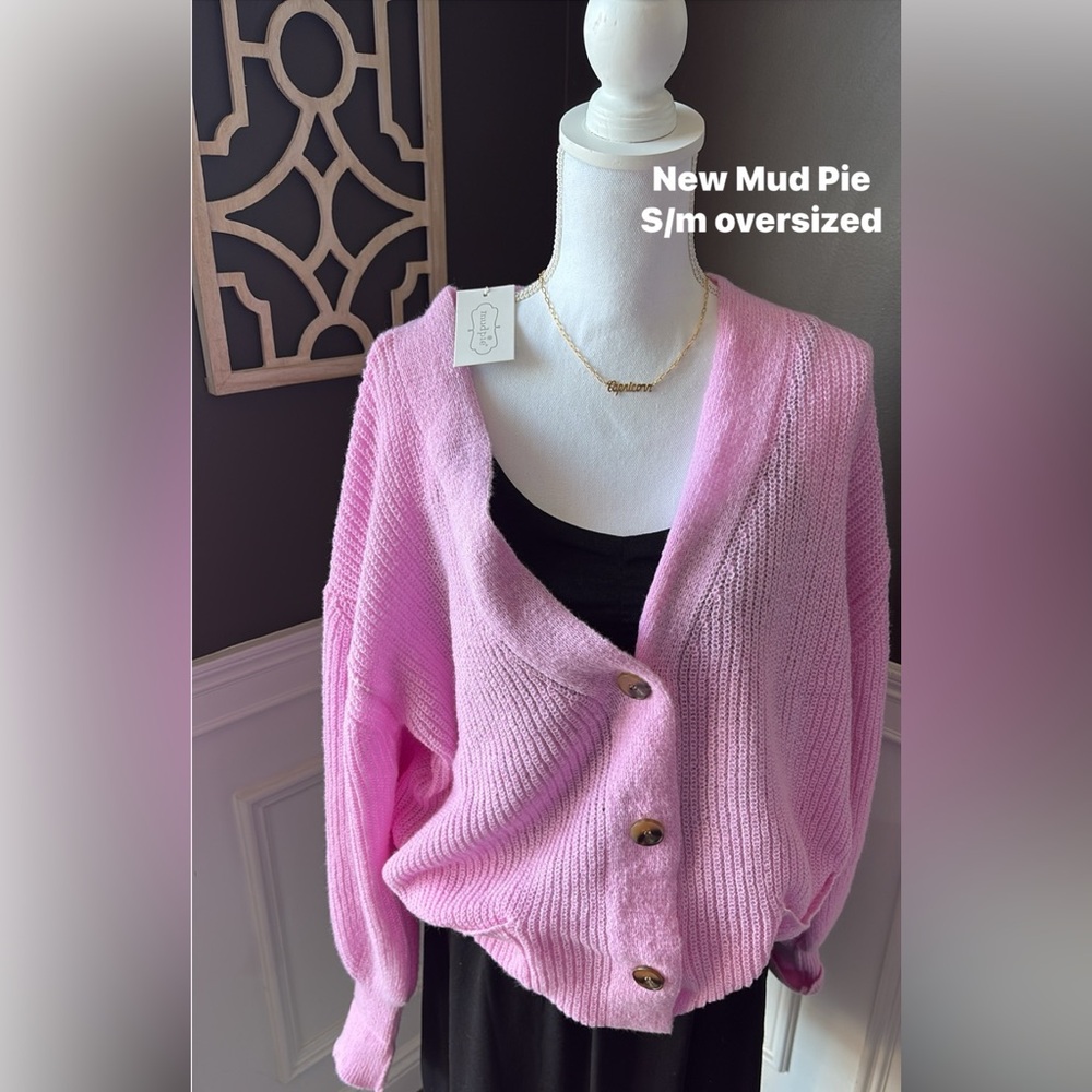 Mud pie Pink Button-Up Women Sweater